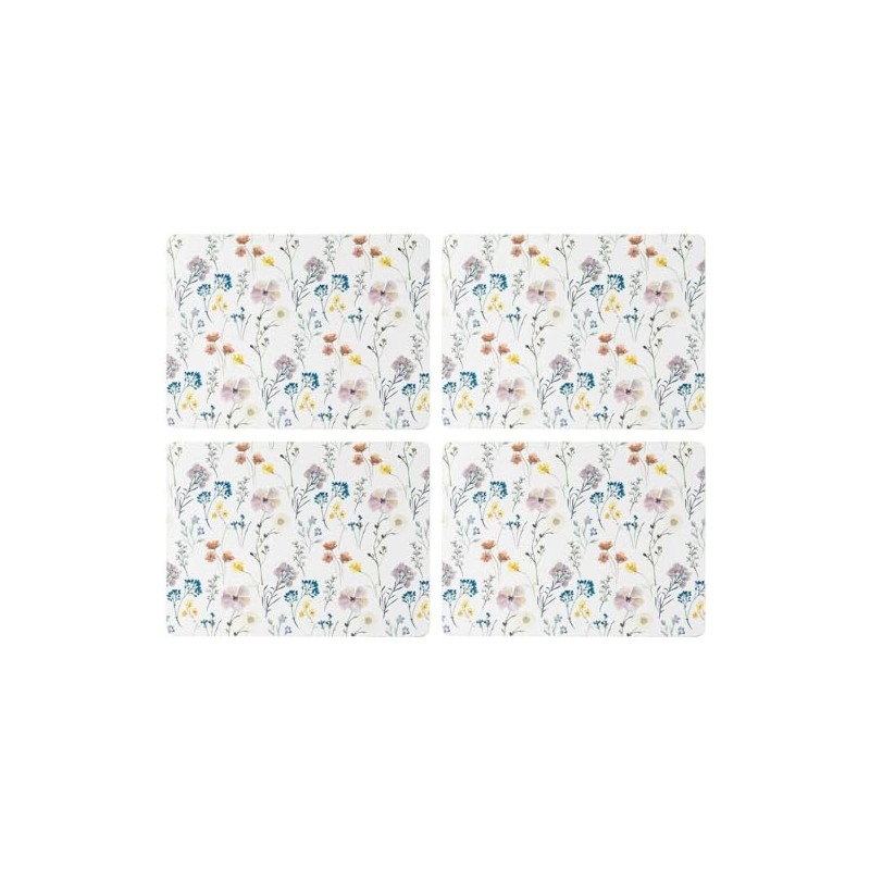 Sets of 4 Pressed Flowers Placemat Set, Floral Cork Backed