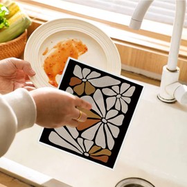 LARTSFRO Swedish Dishcloths for Kitchen, Boho Floral Botanical Swedish DishCloths, Papaya Reusable Paper Towels Washable, 4 Pcs Dish Towels for Kitchen Party Home Housewarming Cleaning Cloths