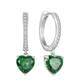 Starchenie Huggie Hoop Earrings for Women Dangle Drop Heart Earrings 925 Sterling Silver Created Emerald Jewelry