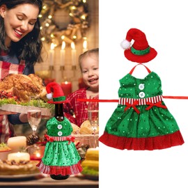 Ylapagne Christmas Wine Bottle Cover Set Cute Women Aprons Sweater with Hat Christmas Elf Costume Red Wine Bottle Elf Suit Set Bottle for Home Holiday Decoration