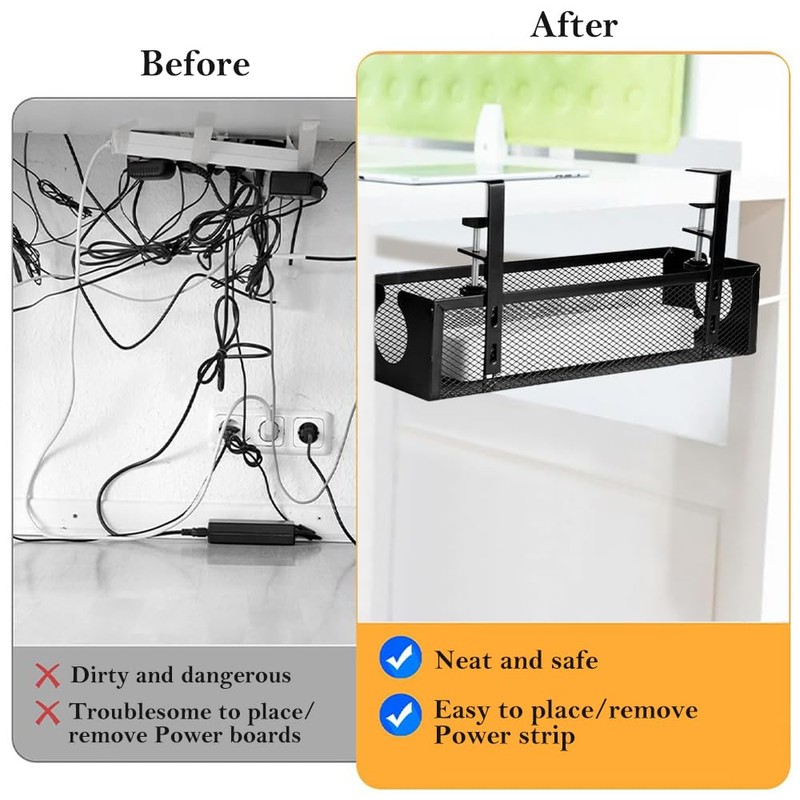 Haiansan Under Desk Cable Management Tray, No-Drill Under Desk Cable