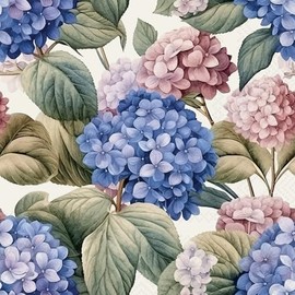 IHR Ideal Home Range Cocktail Napkins Disposable 3-Ply Paper Party Napkin Pack, 5" x 5", Painted Hydrangea, 20-Count
