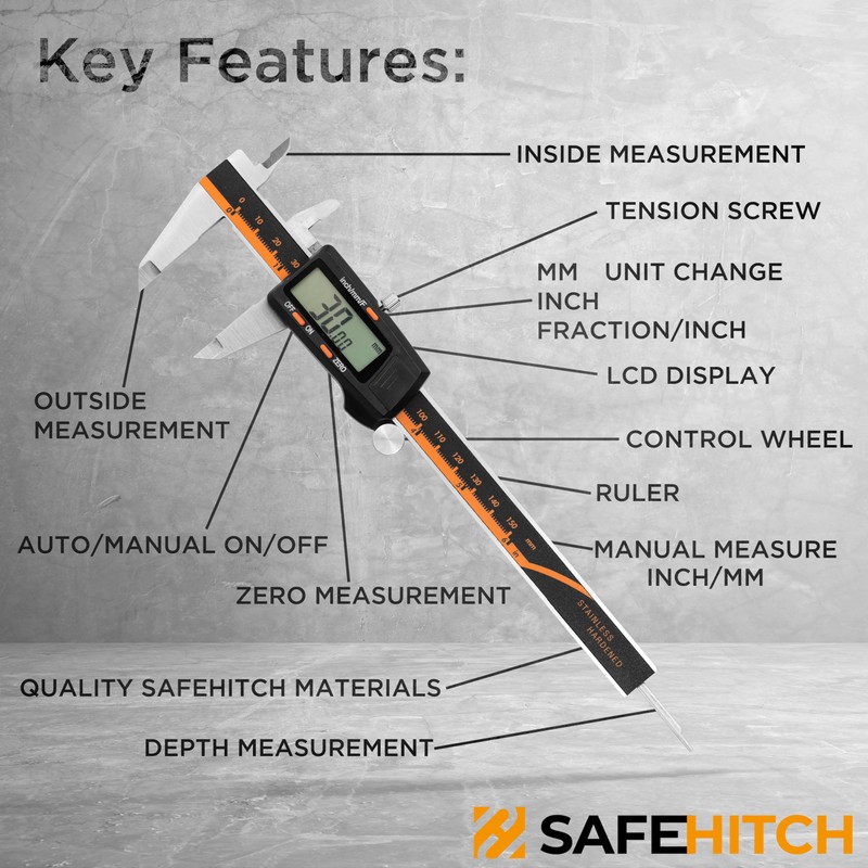 SAFEHITCH - Digital Vernier Caliper - Inches - MM -