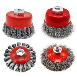 Wire Cup Brush Set Packaged with 4 Different Wire Wheel Brushes for Angle Grinder 4 1/2 Angle Grinder and 5/8”-11 Thread Arbor(4 Packs )