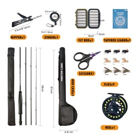 MASTER LOGIC Stealth Fly Fishing Rod Combo Starter Kit, 30T Carbon Fiber Graphite Fly Rods with Die-cast Aluminum Reel and Fly Fishing Accessories(7FT 3/4WT 4PCS)