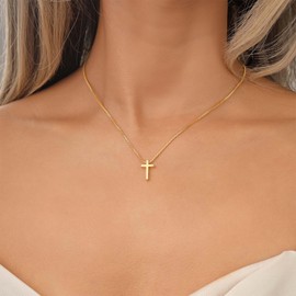 Iaceble Boho Tiny Cross Pendant Necklace Polished Faith Necklace Chain Gold Cross Choker Necklace Religion Cross Chain Necklace Minimalsit Cross Collar Necklace Jewelry for Women