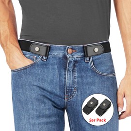 JasGood Pack of 2 Men's Buckle-Free Elastic Belt Without Buckle, Buckle-Free Invisible Belt for Men, 3.5 cm Width, 7-Black/Black