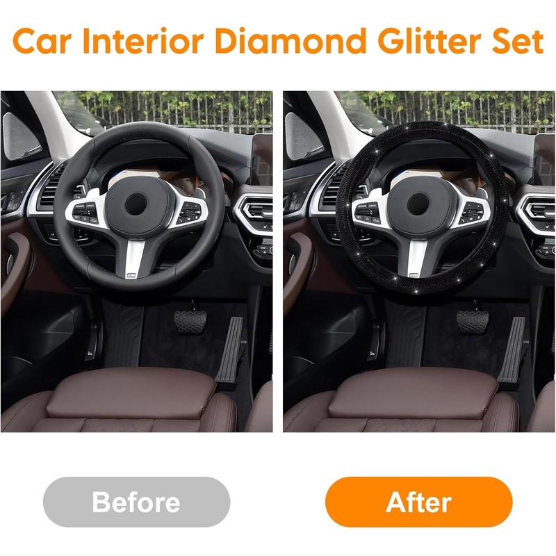 Linyongc Sparkling Crystal Car Steering Wheel Cover, 1Pc, Universal Fit,