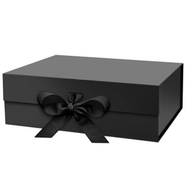 iefoah Black Magnetic Box for Presents 10.2×7.5×3.1'', Collapsible Gift Boxes with Lids for Men Women, Groomsmen Bridesmaid Proposal Gift Box for Wedding Birthday Bridal Shower Father's Day