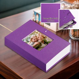 Ywlake Photo Album 4x6 100 Pockets 2 Packs, Small Mini Capacity Leather Photo Albums, Each Pack Holds 100 Top Loader Vertical Only Pictures Purple