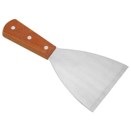 Griddle Scraper, Stainless Steel Burger Flipper, Non Stick Pizza Spatula, Heat Resistant BBQ Scraper Wooden Handle Grill Scraper for Food Service Cooking Cleaning, for Home Kitchen