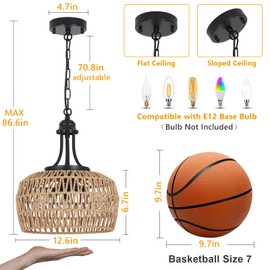 HMVPL Farmhouse Chandelier for Dining Room, 3-Light Boho Rattan Chandelier Light Fixture Ceiling Hanging with Woven Lampshade, Small Wicker Coastal Pendant Light for Kitchen Bedroom Island Hallway