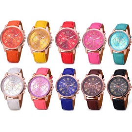 CdyBox Wholesale Watch 10 Pack PU Leather Wristband Roman Numerals Analog Quartz for Women Men