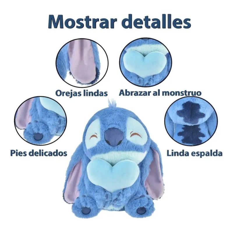 Para Bonito Peluche Stitch Angel Abrazando Corazón 45cm Azul