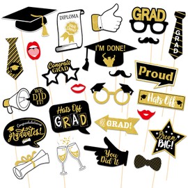 2025 Graduation Photo Booth Props, Grad Photo Booth Props 2025, Funny Selfie Photo Props Black Gold Grad Decorations 2025 Congrats Grad 2025 Decorations Party Supplies (Graduation-1)