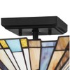 2-Light Tiffany Style Semi-Flush Mount Ceiling Light, Matte Black Finish