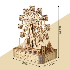 Cuteefun 3D Wooden Puzzle, Rotating Ferris Wheel, with Music Box, Mechanical Model Kits for Adults to Build, Wooden Mechanical Construction Set, Gift for Birthday Father's Day