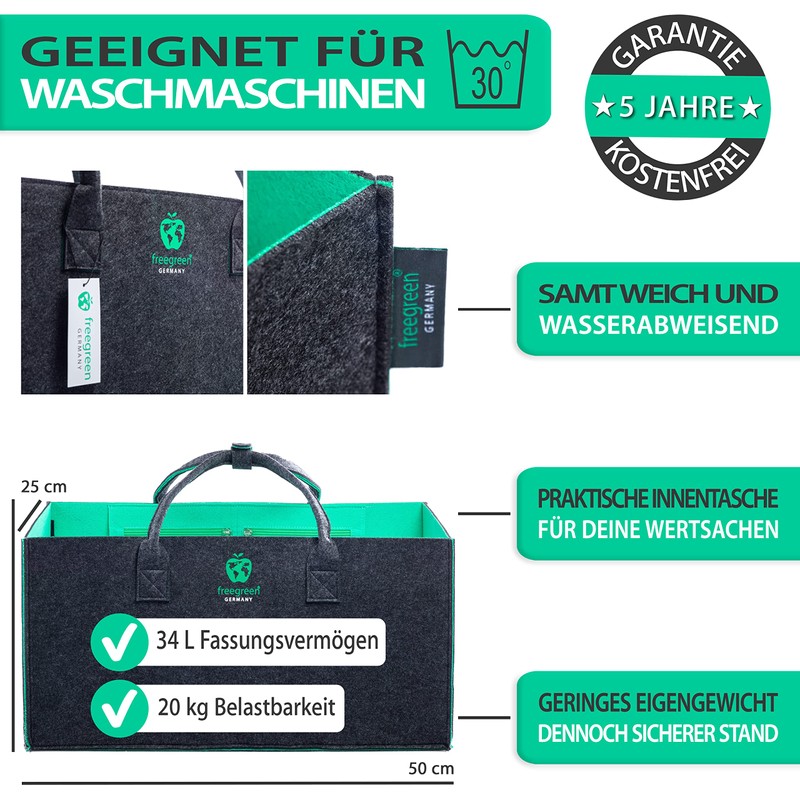freegreen® Premium Shopping Bag XXL with Integrated Inner Pocket for