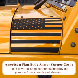 Alicatong Body Armor Flag Decal Hood Corner Cover USA Sticker Fits Jeep Wrangler JK JKU 2007-2016 2017 2018 Exterior Accessories, Precut Side Bonnet Corner Engine Side Decoration Vinyl(Matte Black)