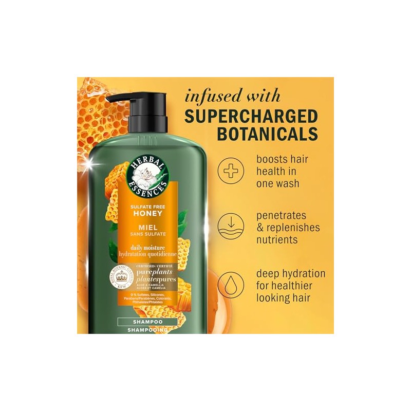 Herbal Essences Champú sin sulfato con miel para hidratación diaria,