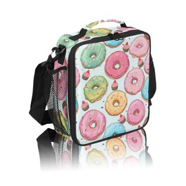 CFERSAN Colorful Glazed Donuts Kids Insulated Lunch Bag School Lunch Box, Reusable Lunch Containers for Girls & Boys with Handles, Carry On Spacious Lunchbox Small Cooler Zipper Tote Bags