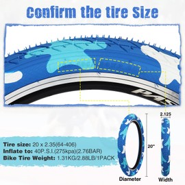 ZUKKA 20 x 2.35 Bike Tire 1/2 Pack 20 inch x 2.35 BMX Bike Tire Folding Replacement Tire for MTB Mountain Bike, BMX Bicycle Commuter Bike (Blue CAMO, 2 Tires+2 Levers)