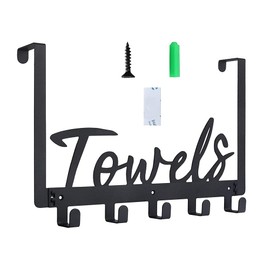 1 x Door Coat Rack with 5 Hooks Stainless Steel for Hanging Coats, Hats, Jackets, Towels, Bathrobe (Black)