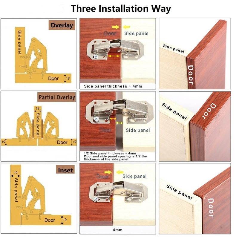 DOBOGA 4-Pack Hidden Hinges for Cabinet Doors Frameless, Concealed Cabinet
