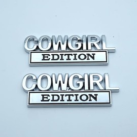 2pcs Metal Cowgirl Edition Side Rear Front Hood Trunk Emblem 3D Badge Decal Sticker Replacement for Universal Car Truck SUV (Silver Black)