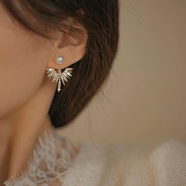 Gold Angel Wing Studs Earrings Pearl Stud Earrings Gold Delicate Wing Earrings Gold Wing Jacket Earrings Cute Earrings Jewelry For Women And Girls