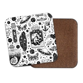 Witchcraft Square Coaster - Pattern Stars Witch Coven Magical Ritual Witchcraft Spiritual Men Women Friend Kitchen Drink #82788