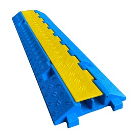 F COME 1 Pack Blue Rubber Cable Ramp Hose Cable Protector Ramp 2 Channel 22000Lbs Load Capacity Traffic Speed Bump Wires Power Lines Extension Cord Cover for Indoor Outdoor (B2XC06-1)…