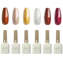 UV Nagellack Glitzer, 6 Farben Rot Nagelgel Set, UV Reflektierender Glitzer Funkelnder Holografischer Gel Nagellacks, Gel Lack Anfänger DIY Nail Art Maniküre Salon