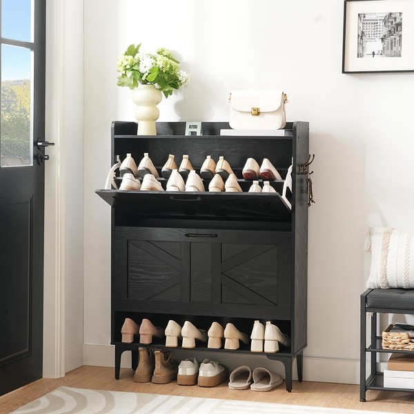 MAHANCRIS Shoe Storage Cabinet, Shoe Organizer with 2 Flip Drawers,