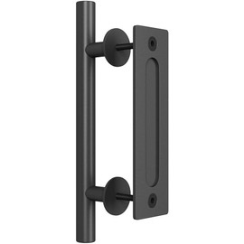 WOLFBIRD Sliding Barn Door Handle 24cm Pull and Flush Set Carbon Steel, Large Rustic Two-Side Design for Gates Garages Sheds Furniture