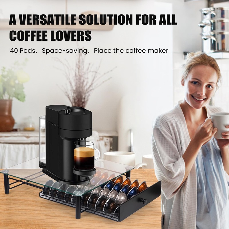 Tempered Glass Coffee Pod Drawer,Nespresso Vertuo Pod Holder Drawer for