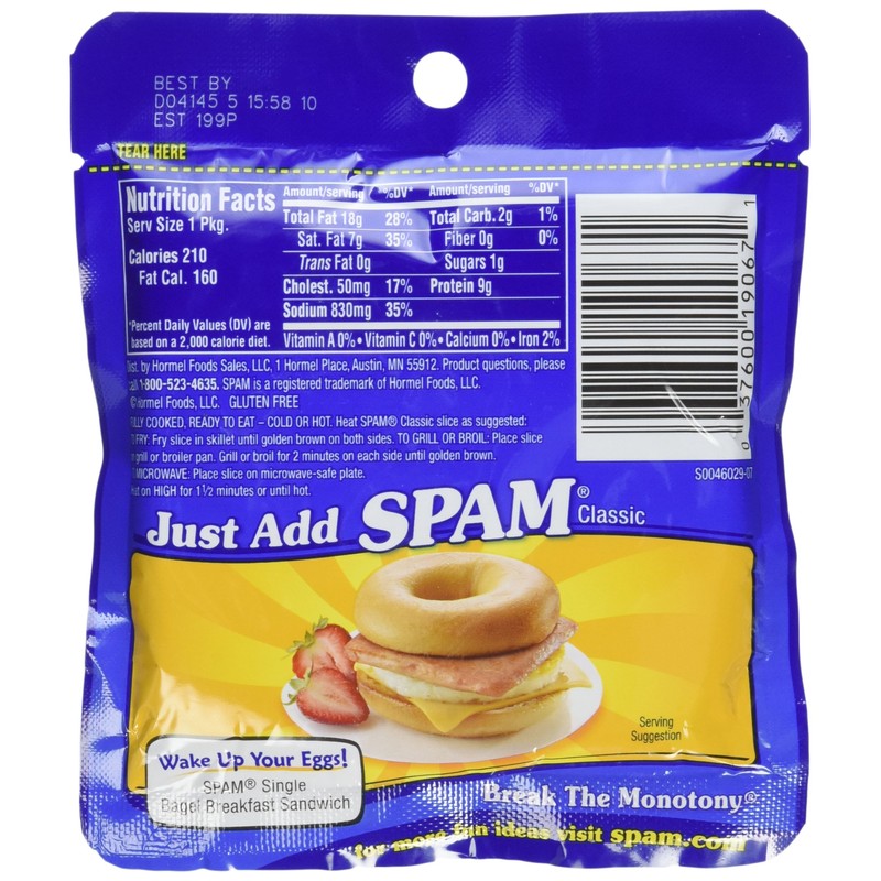 SPAM Single, 2.5 Ounce Pouches (Pack of 6)