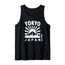 Tokyo Skyline Japan Mt Fuji Landmarks Skytree Kanji Souvenir Tank Top