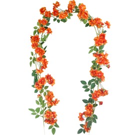 GhuaH 2 Pcs Artificial Flowers Garland for 0utdoors Orange Faux Gardenia Garland 12Ft Silk Rose Hanging Vines Floral for Wedding Arch Party Wall Garden Ceremony Backdrop Fence Spring Decor
