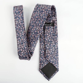 Alizeal Mens 3.15inches Exquisite Floral Tie with Small Flower Printed Pocket Square, Navy+Blush