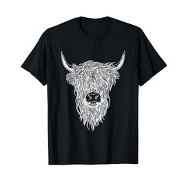 Cute Black And White Emo Cow Highland Cattle T-Shirt