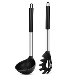 U Chef Juego de Tenedor Pasta y Cucharón de Sopa, Utensilios para Cocina de Silicona, Utensilios de Cocina Grandes Antiadherentes para Cocinar, Agitar, Servir Espaguetis, Sopa, Salsa