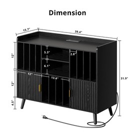 IRONCK Storage Shelf Bookcase, Bookshelf with Doors, Multifunctional Display Cabinet with Power Outlet, Suitable for Various Scenarios, Black