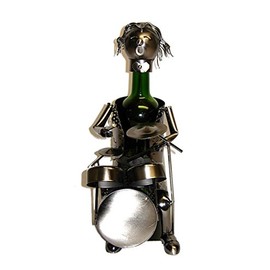 Happy Drummer Metal Wine Bottle Holder Kitchen Display Character