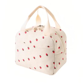 MUNSKT Insulated Lunch Bag for Kids Women Thermal Leakproof Organizer Strawberry White Lunch Bag for Women Kids School Outdoor Picnic Travel BBQ