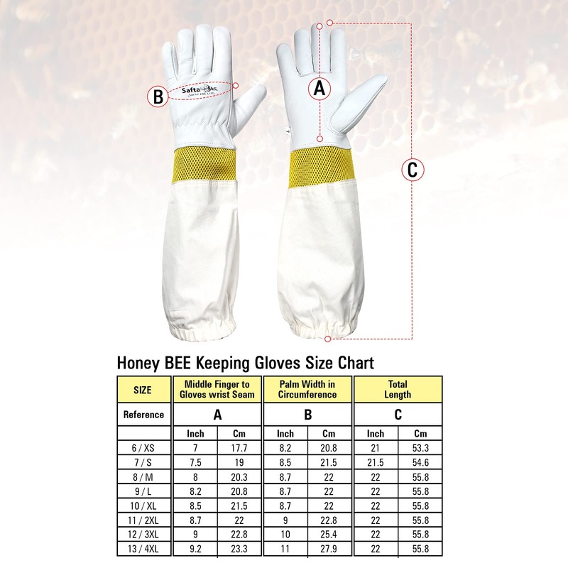 SAFTA Premium Quality Cow Hide Beekeeping Gloves, Bee keepers Gloves