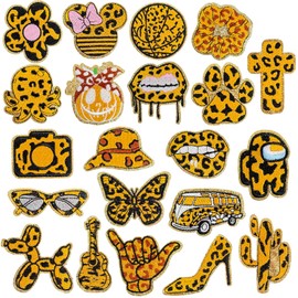 DEZARO 21PCS Leopard Print Series Iron On/Sew On Patches,Embroidered Applique for Clothes, Dress, Etc. DIY Accessories (black&yellow), D240625-BW