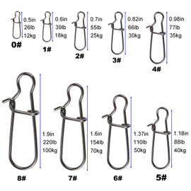 Duo Lock Snaps Black Nice Snap Swivel Slid Rings 100pcs Stainless Steel Fishing Tackle Kit Size 0#-8# - Test: 26LB-220LB (4#-77LB-100PCS)