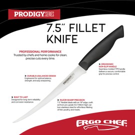 Ergo Chef Prodigy Series 7.5-Inch Curved Flexible Fillet Knife – High-Carbon Stainless Steel Blade, Ergonomic Non-Slip Handle for Fish and Meat Filleting & Deboning