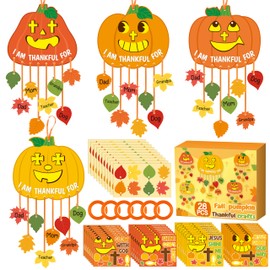 WATINC Fall Pumpkin Craft Kit - 28Pcs Christian Thankful Pumpkin Hanging Ornaments with Leaves Strings Decor, DIY Religious FALL Thanksgiving Pumpkin Faith Craft for Kids School Party Home Activities